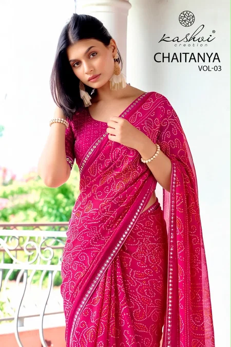 Chaitanya Vol 3 By Kashvi Georgette Bandhani Bandhej Sarees 